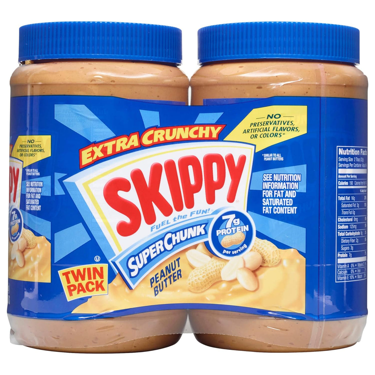 SKIPPY Chunky and Crunchy Peanut Butter Twin Pack 2 x 40oz Gluten-Free Kosher Certified