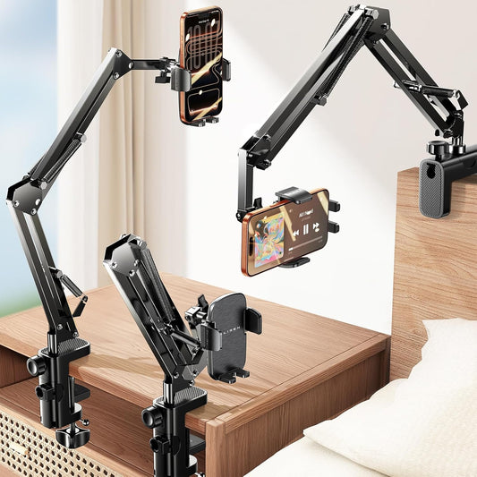 LISEN Gooseneck Phone Holder for Desk Bed 3rd Upgrade Cell Phone Stand for Desk Bed Accessories,Gifts for Seniors Elderly Tech Lovers Mount for Recording Filming Laying Down Flexible Arm Clamp Clip