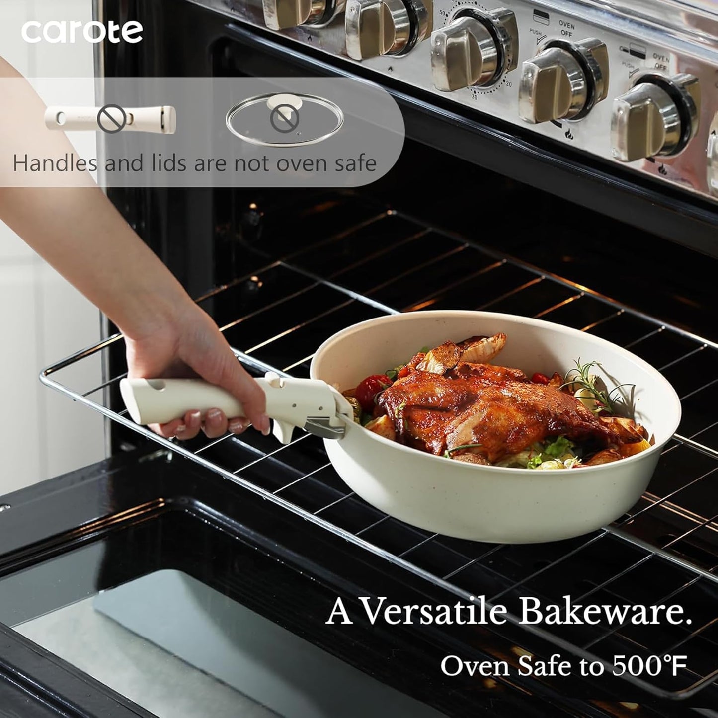 CAROTE 19pcs Pots and Pans Set Non Stick, Detachable Handle Cookware | Kitchen Cooking Sets, Space Saving, Dishwasher & Oven Safe, Non-Toxic, for Camping/RV/Traveling, Cream White
