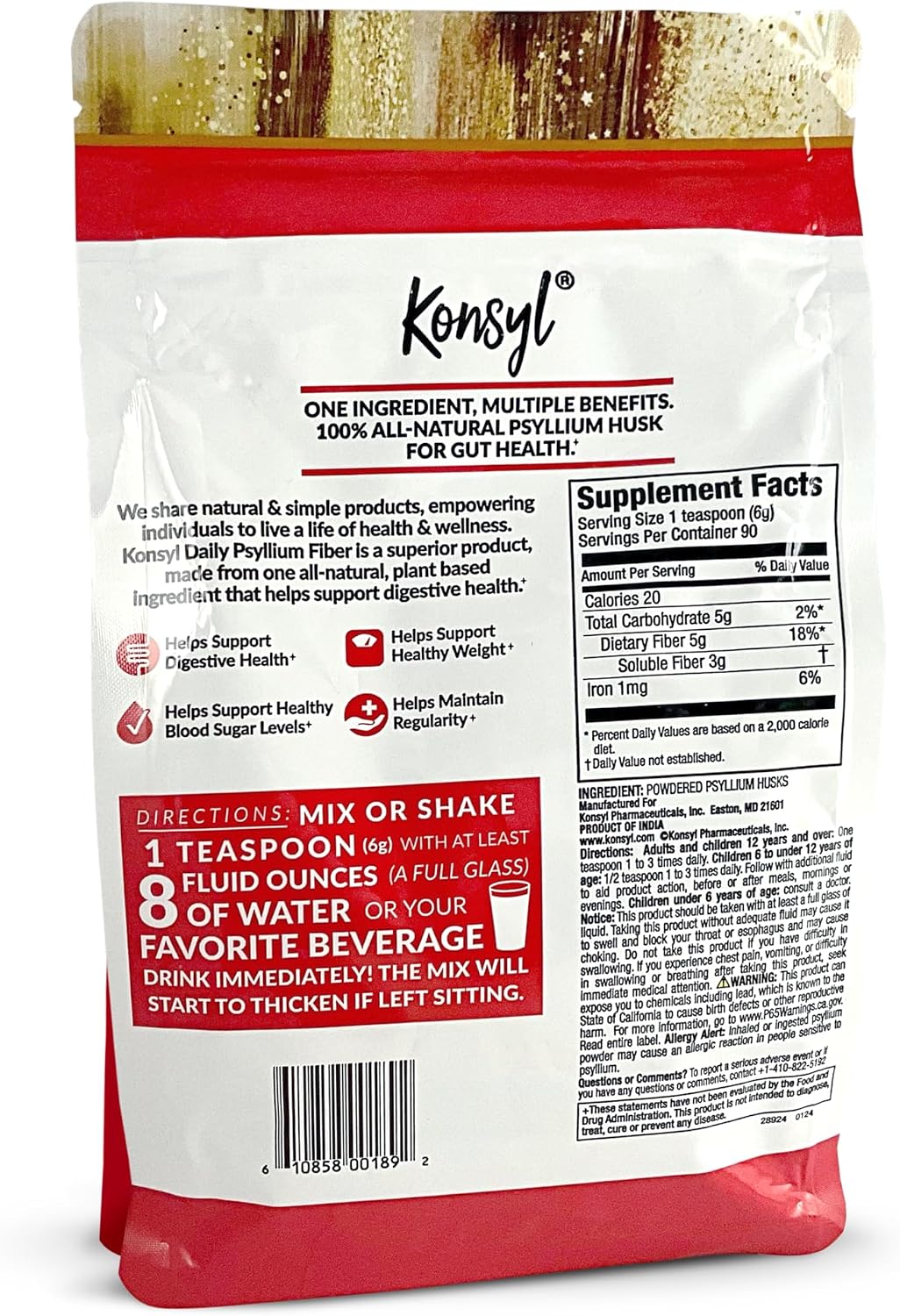 Konsyl Daily Psyllium Fiber Powder 19oz Natural Unflavored Soluble Dietary Fiber Supplement
