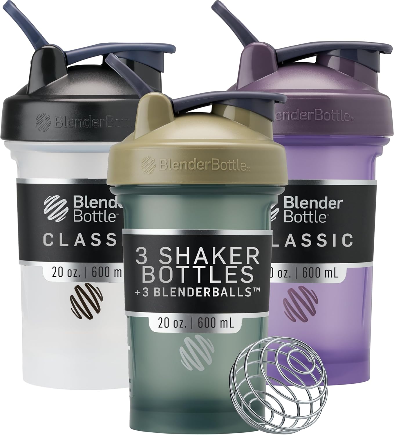 BlenderBottle Classic V2 Shaker Bottle, 3-Pack, 20oz