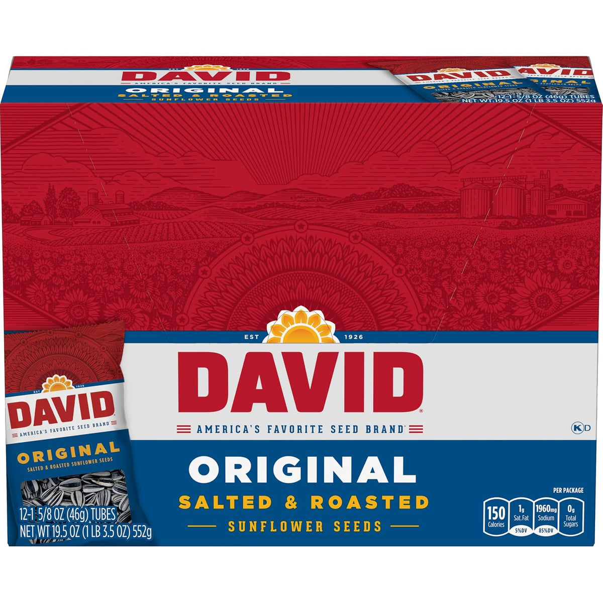 DAVID Original Flavor Sunflower Seeds, 1.625 oz, Pack of 12, Perfect Baseball Snack for Dad