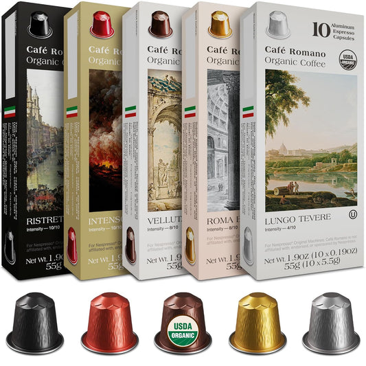 Organic USDA Café Romano Coffee Aluminum Espresso Pods Variety Pack for Nespresso Original Machine