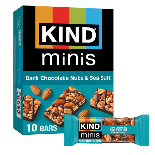 KIND Mini Snack Bars, Dark Chocolate Nuts & Sea Salt, 10 Count, Gluten Free, Low Sugar, Low Calorie