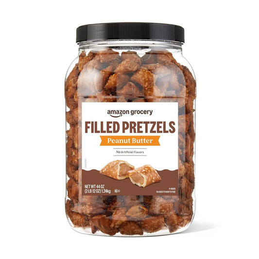 44 ounce container of Peanut Butter Filled Pretzels from Amazon Grocery