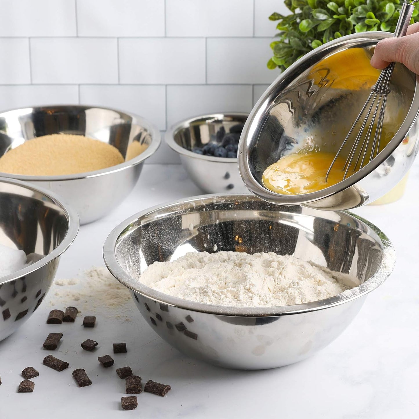 WHYSKO Stainless Steel Mixing Bowls Set, 5-Piece Meal Prep & Food Storage | .75, 1.5, 3, 4 & 5 Quart Metal Mixing Bowls Set for Prep, Serving, Baking & Food Storage, Ecofriendly, Dishwasher Safe