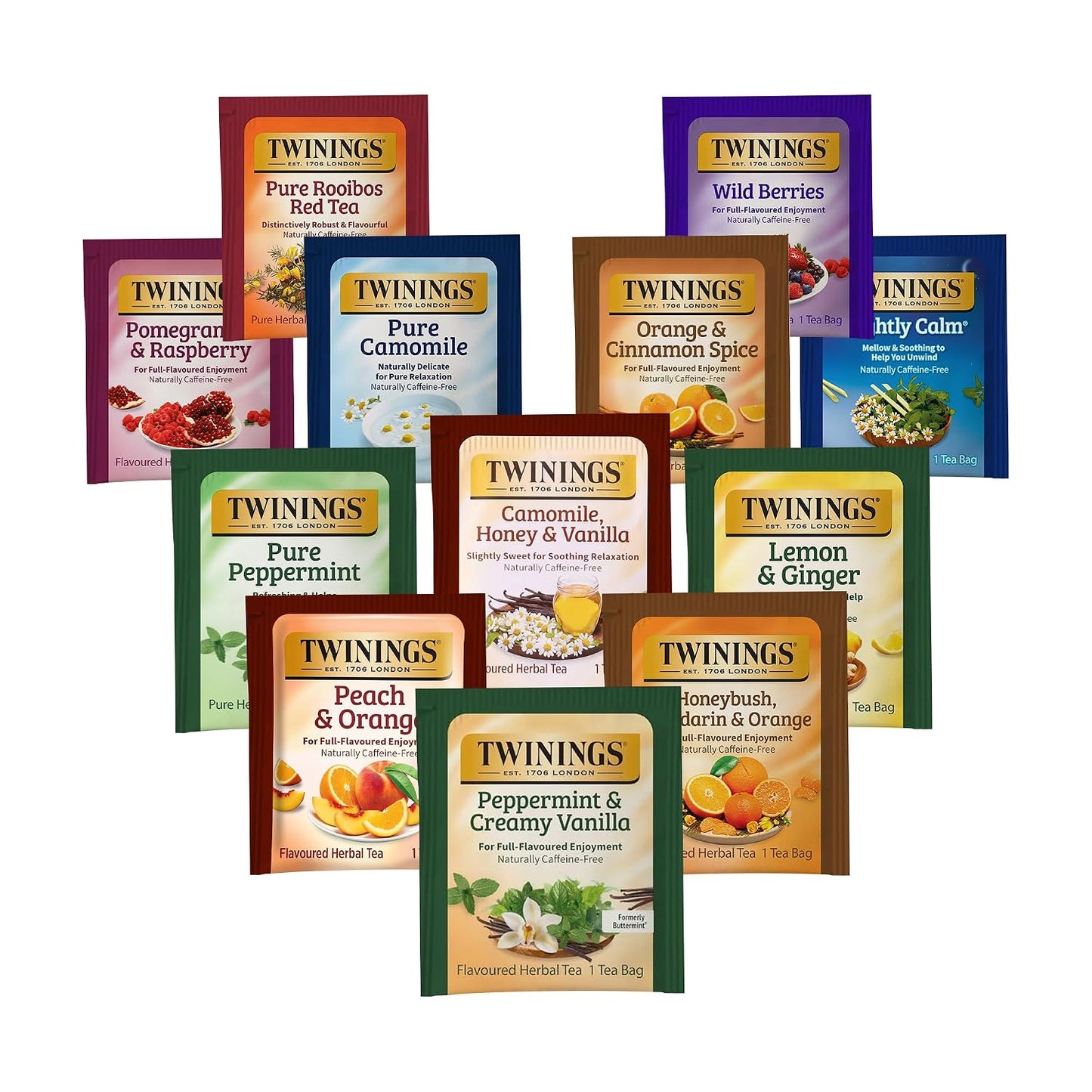 Twinings 48 Tea Bags Herbal Variety Pack, 12 Flavors, Caffeine-Free, Individually Wrapped