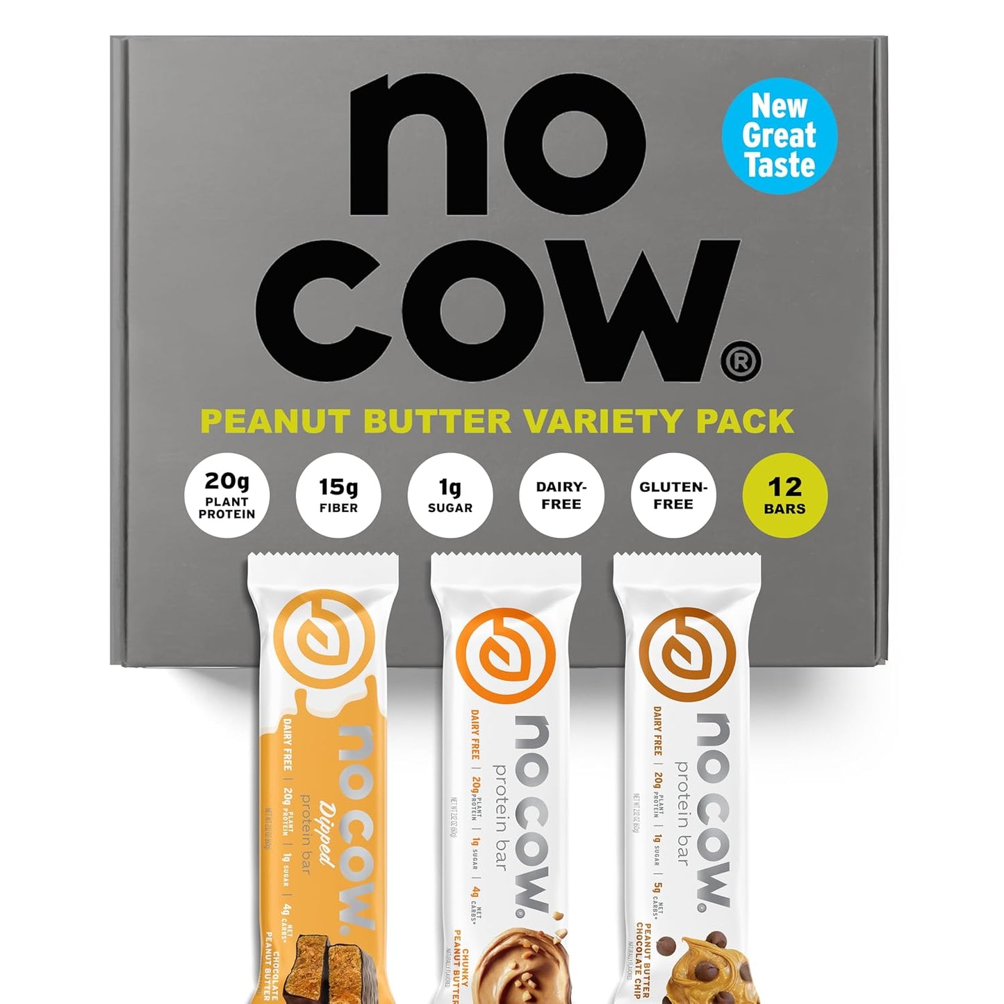 No Cow Vegan Protein Bar Sampler Pack, 20g Plant Based Protein, Gluten Free, Dairy Free