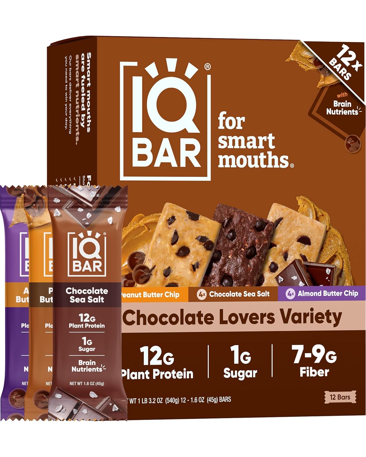 IQBAR Clean Plant Protein Bars - Chocolate Lovers Variety - 12 Count