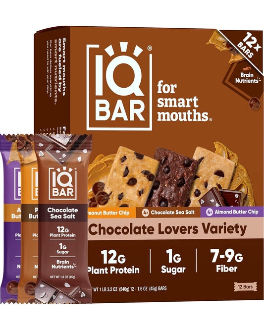 IQBAR Clean Plant Protein Bars - Chocolate Lovers Variety - 12 Count