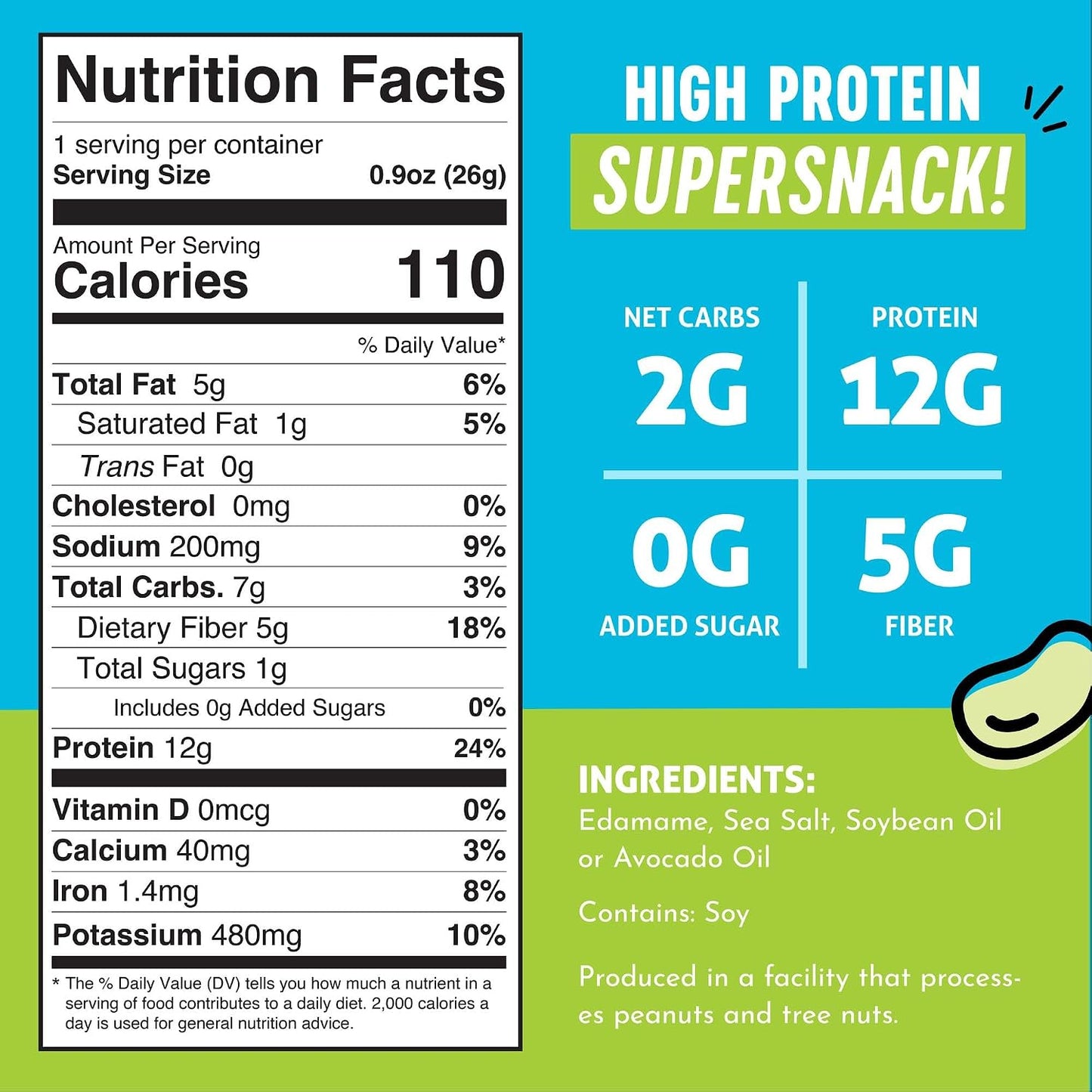 Crunchy Dry Roasted Edamame Snacks in Sea Salt, High Protein, Low Carb, Gluten Free, Vegan