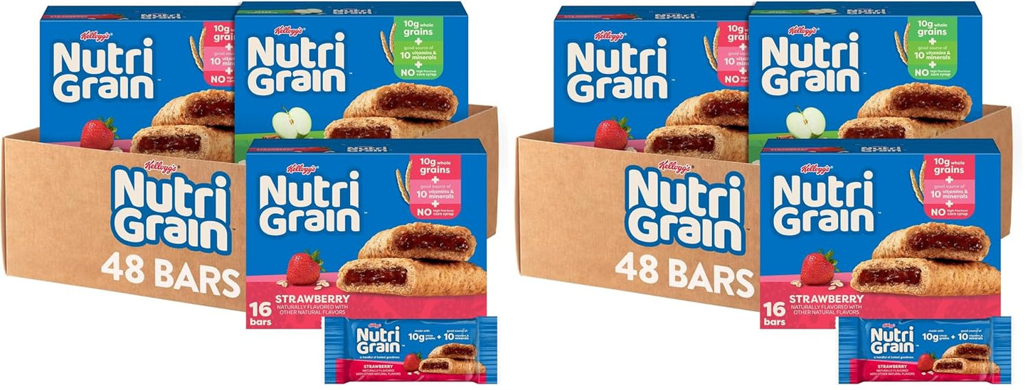Nutri-Grain Breakfast Bars Variety Pack with 10g Whole Grains, 48 Count