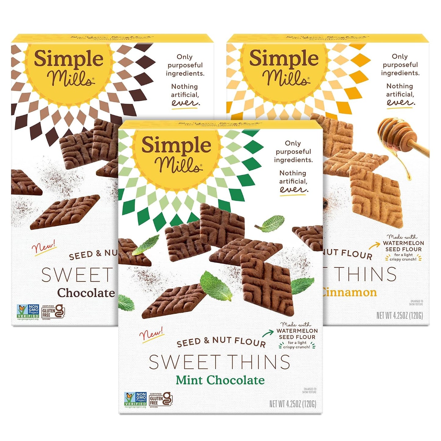 Simple Mills Chocolate Brownie Seed and Nut Flour Sweet Thins, Paleo Friendly and Delicious Sweet Thin Cookies, Good for Snacks, Nutrient Dense, 4.25 oz (Pack of 3)