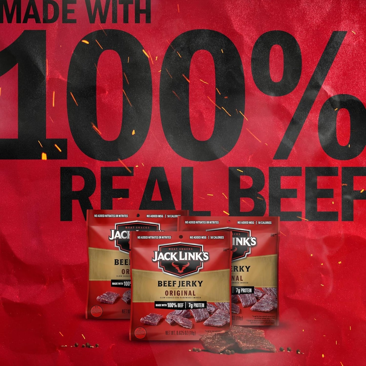 Jack Link's Beef Jerky Multipack, 20 Pack, 0.625 oz Bags, 100% Real Beef