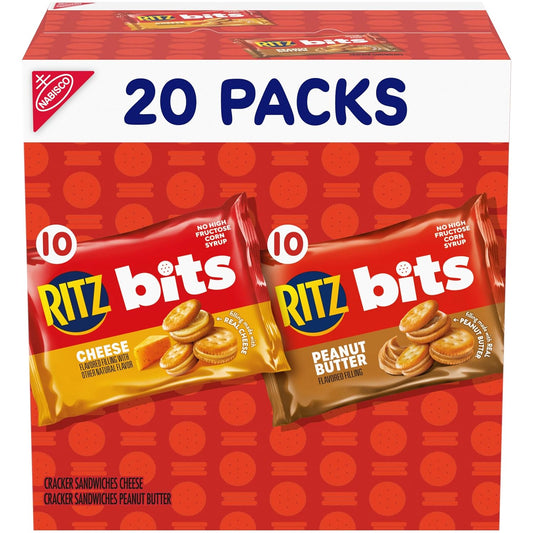 RITZ Bits Peanut Butter and Cheese Sandwich Crackers Variety Pack, 20 Snack Packs