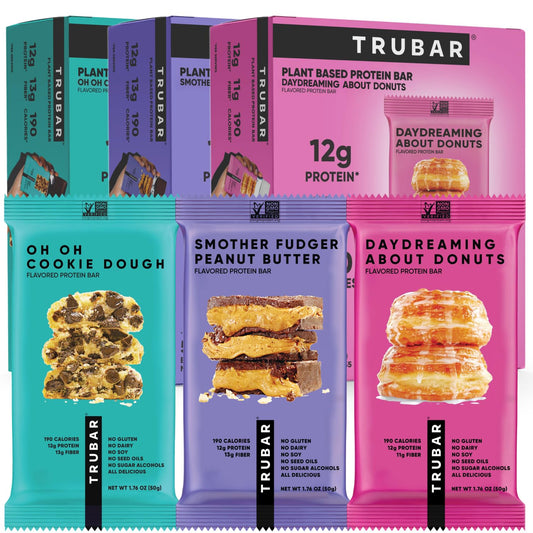 TRUBAR Vegan Protein Bars Variety Pack, 15 Count, Gluten Free, Plant Based, High Fiber