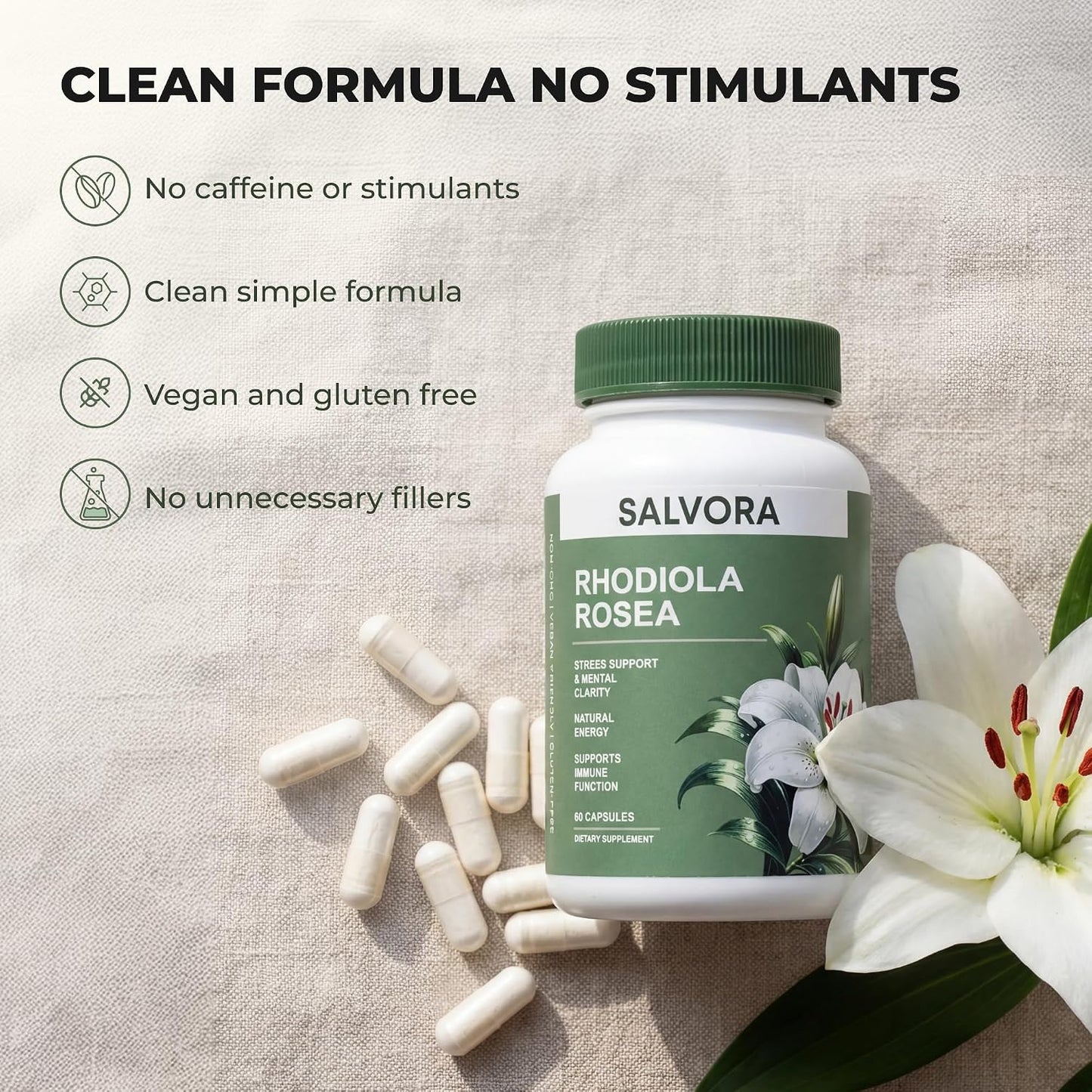 Rhodiola Rosea Supplement – Golden Root Adaptogen Capsules - Rhodiola Rosea Extract Powder Alternative with Salidroside for Stress Support - Energy, Focus & Performance