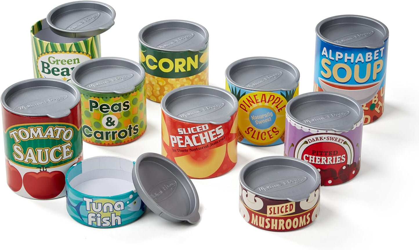 Melissa & Doug Let's Play House, 10 Grocery Cans with Removable Lids, Toy Food & Play Kitchen Accessories, Preschool Learning Toys for Girls & Boys 3+