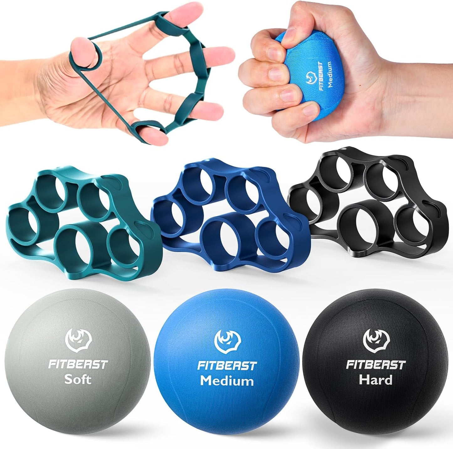 FitBeast 6-Piece Grip Strength Trainer Kit for Hand Therapy & Rehab