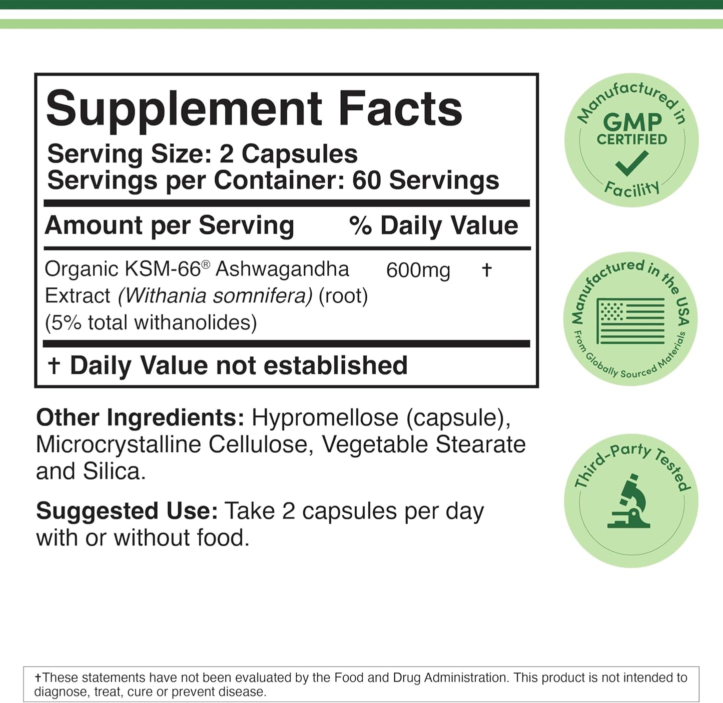 Double Wood Supplements Ashwagandha KSM 66 Organic Extract 600mg