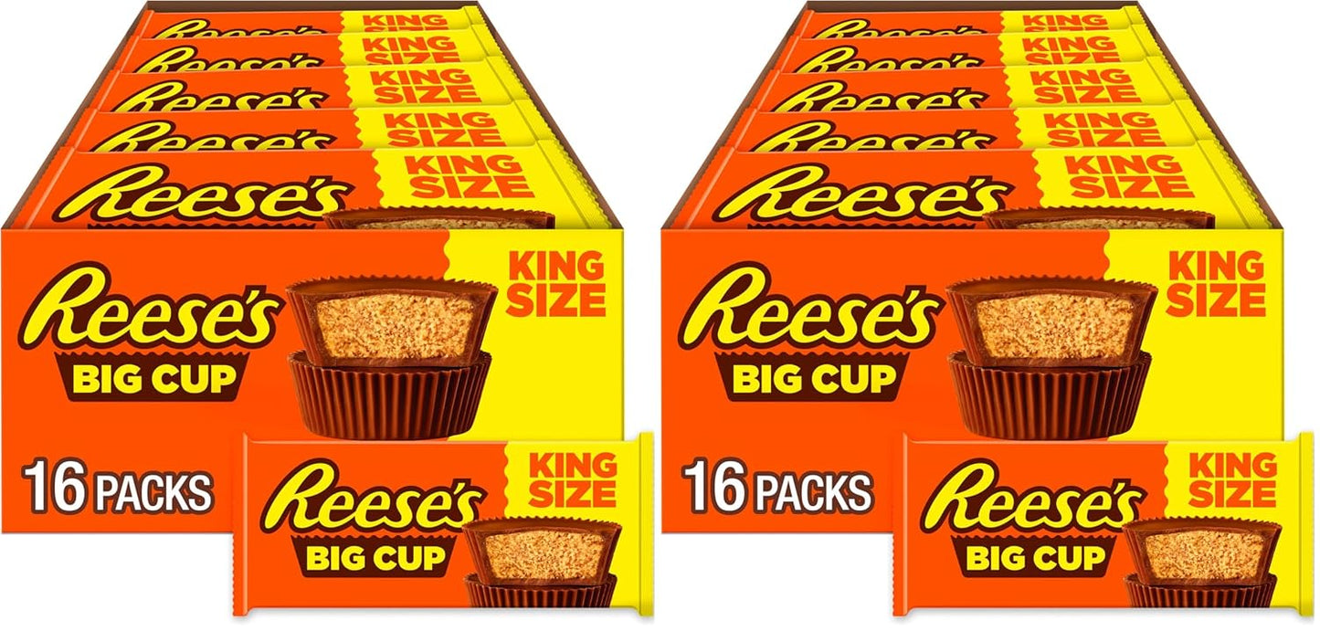 REESE'S Big Cup Milk Chocolate King Size Peanut Butter Cups, Candy Packs, 2.8 oz (16 Count)