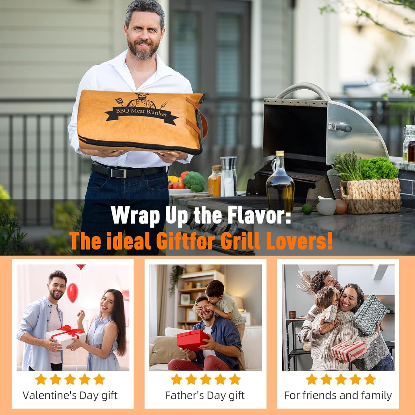 Bolycen 21 in BBQ Blanket for Resting Meat, Insulated Meat Resting Bag | Smoker Accessories, Gift for Men, 5-Layer, Wide Mouth, Reusable, Leak-Resistant, Foldable, for Turkey, Brisket and Pork