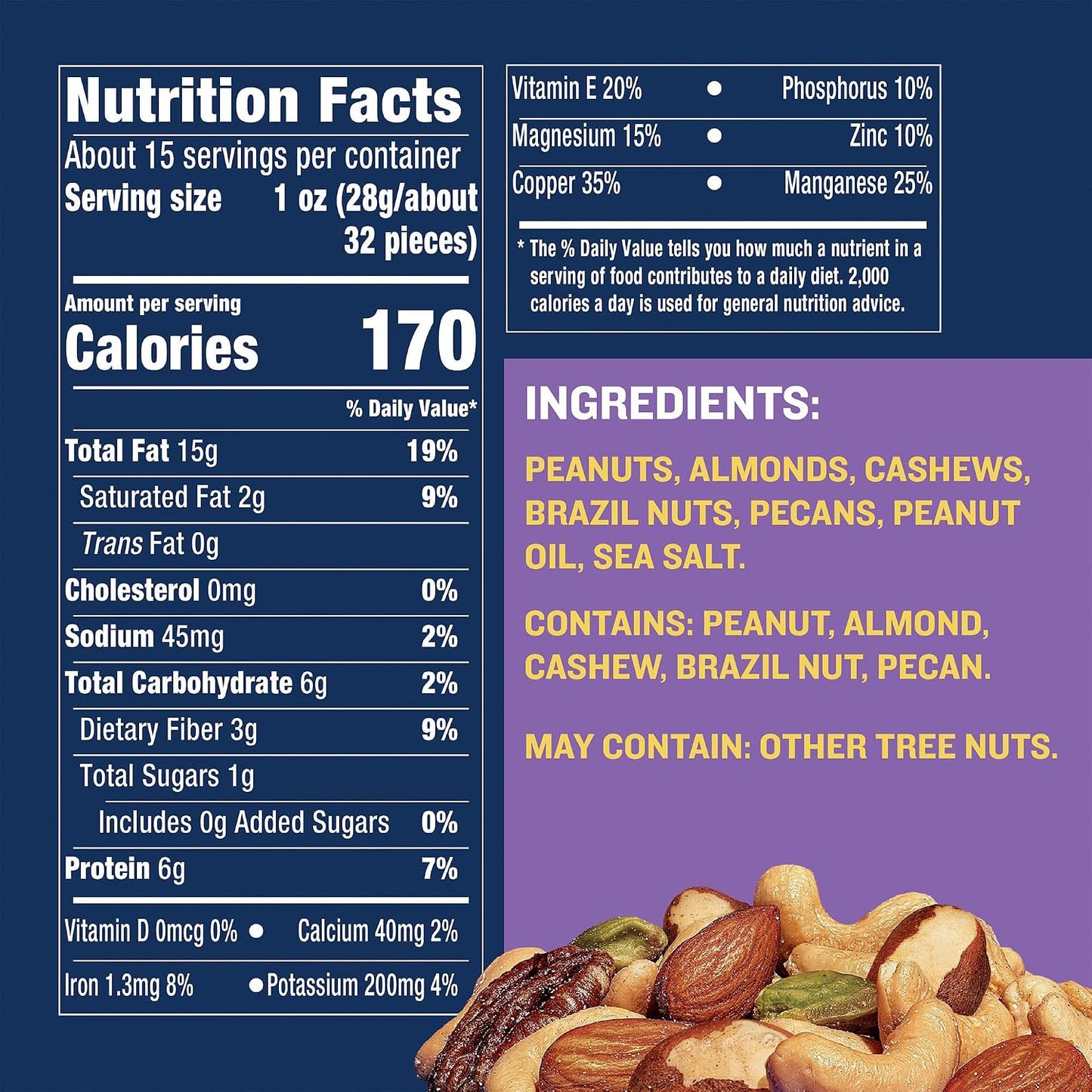 PLANTERS Lightly Salted Mix Nuts - 15 Oz Canister, Plant-Based Protein, Party Snack