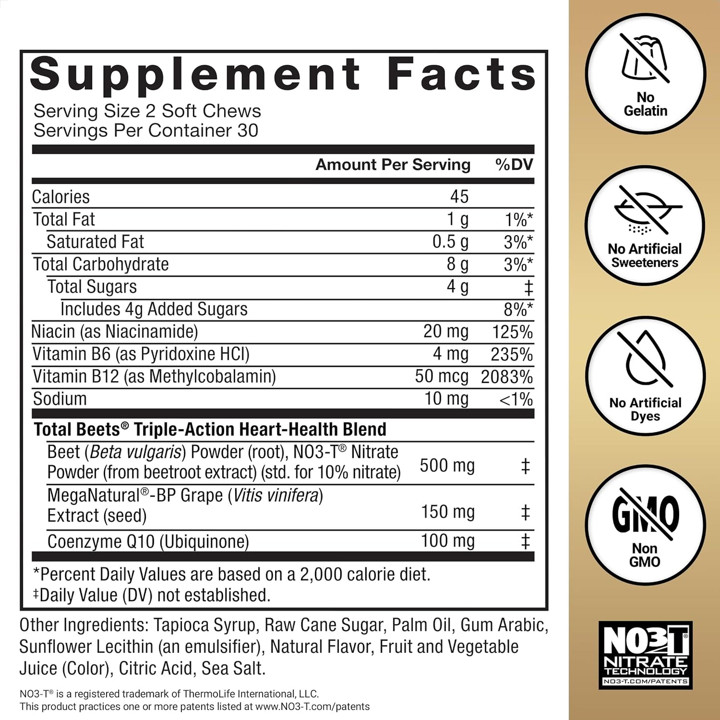 Force Factor Total Beets Heart Health Chews with Beetroot Powder, CoQ10, and B Vitamins
