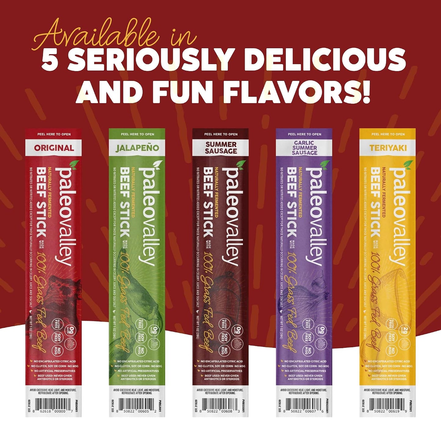 Paleovalley 100% Grass Fed Beef Sticks - Gluten Free Beef Snack - High Protein Keto Friendly