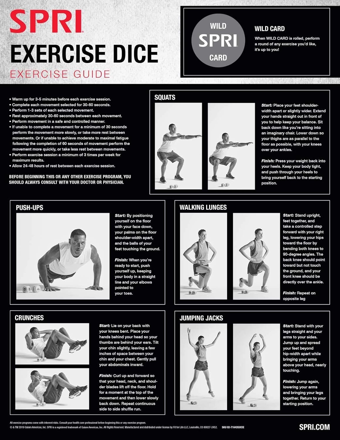 SPRI 6-Sided Exercise Dice - Workout Fitness Game for Classes
