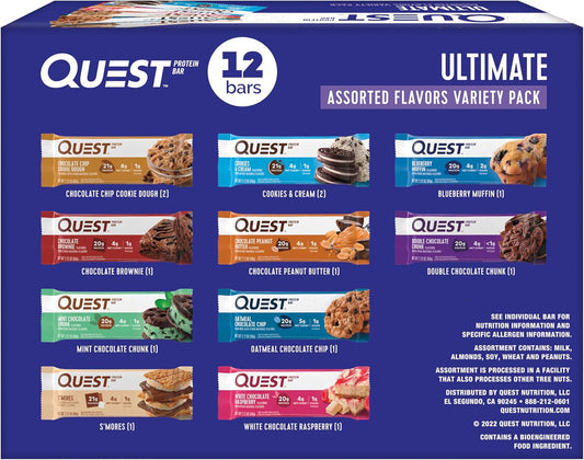 Quest Nutrition Ultimate Variety Pack Protein Bars, 12 Count, Gluten Free, Keto Friendly