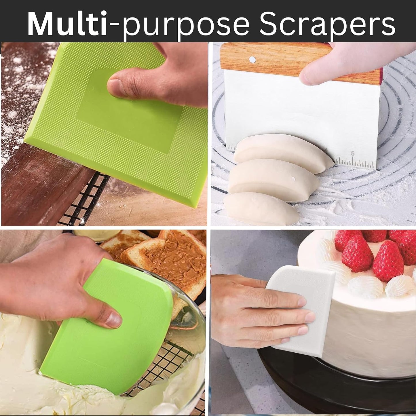 BOORIKA Dough Scraper & Bench Scraper Kitchen – Stainless Steel Sourdough Tools – Dough Cutter for Sourdough Bread, Pizza, and Flat Top Griddles – Chef Approved (Light)