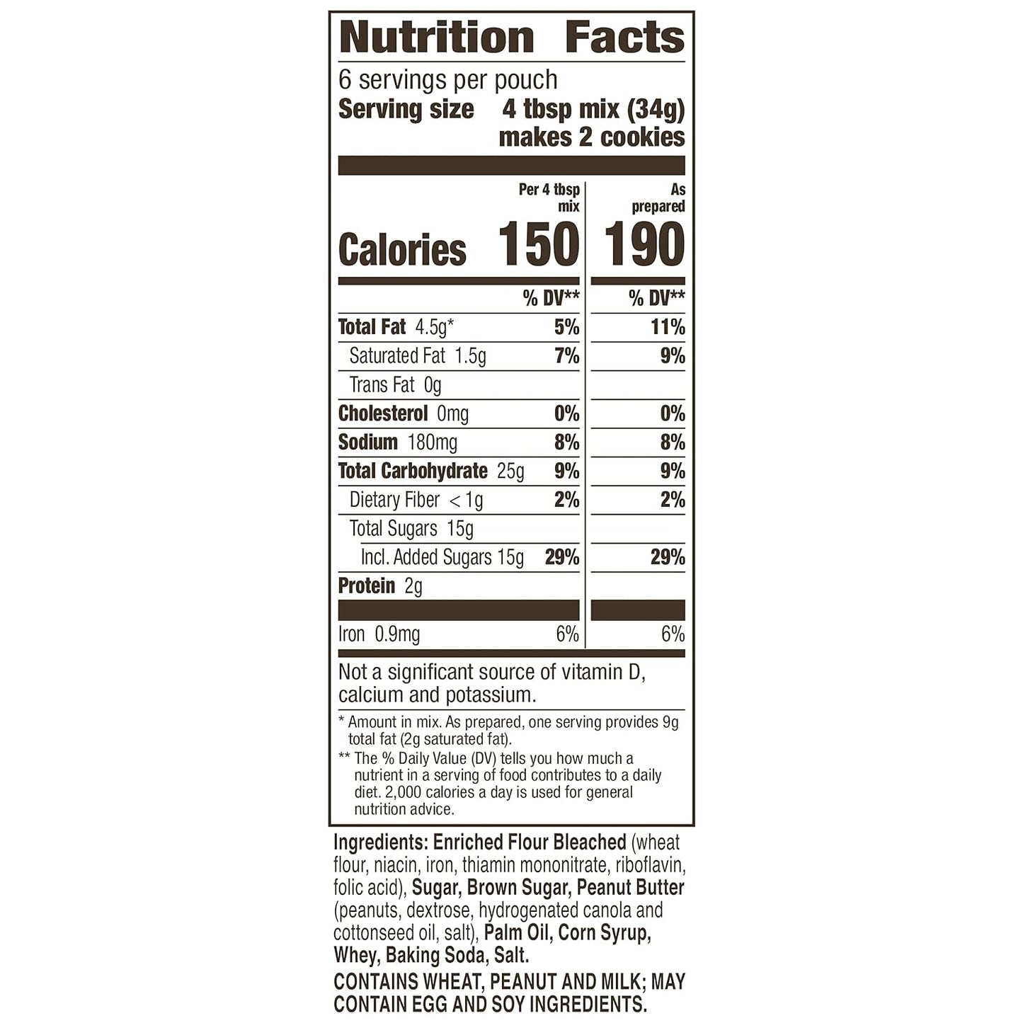 Betty Crocker Peanut Butter Cookie Mix, Makes 12 Cookies, 7.2 oz