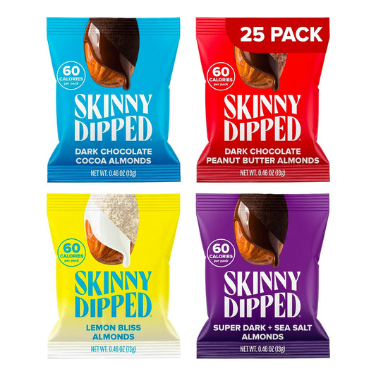 SkinnyDipped Snack Attack Minis Almond Variety Pack, 25 Individually Wrapped Mini Bags