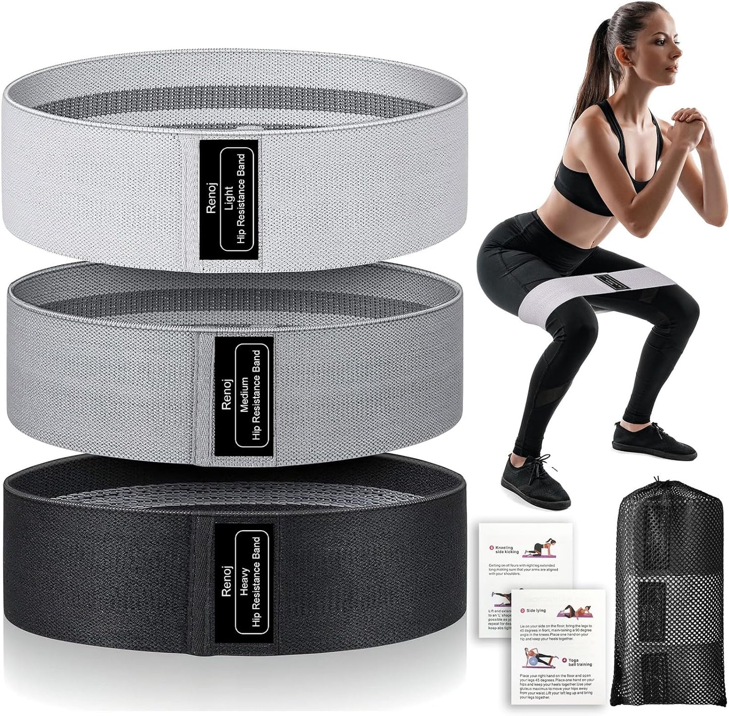 Renoj 3-Set Resistance Bands for Pilates, Yoga, Home Gym