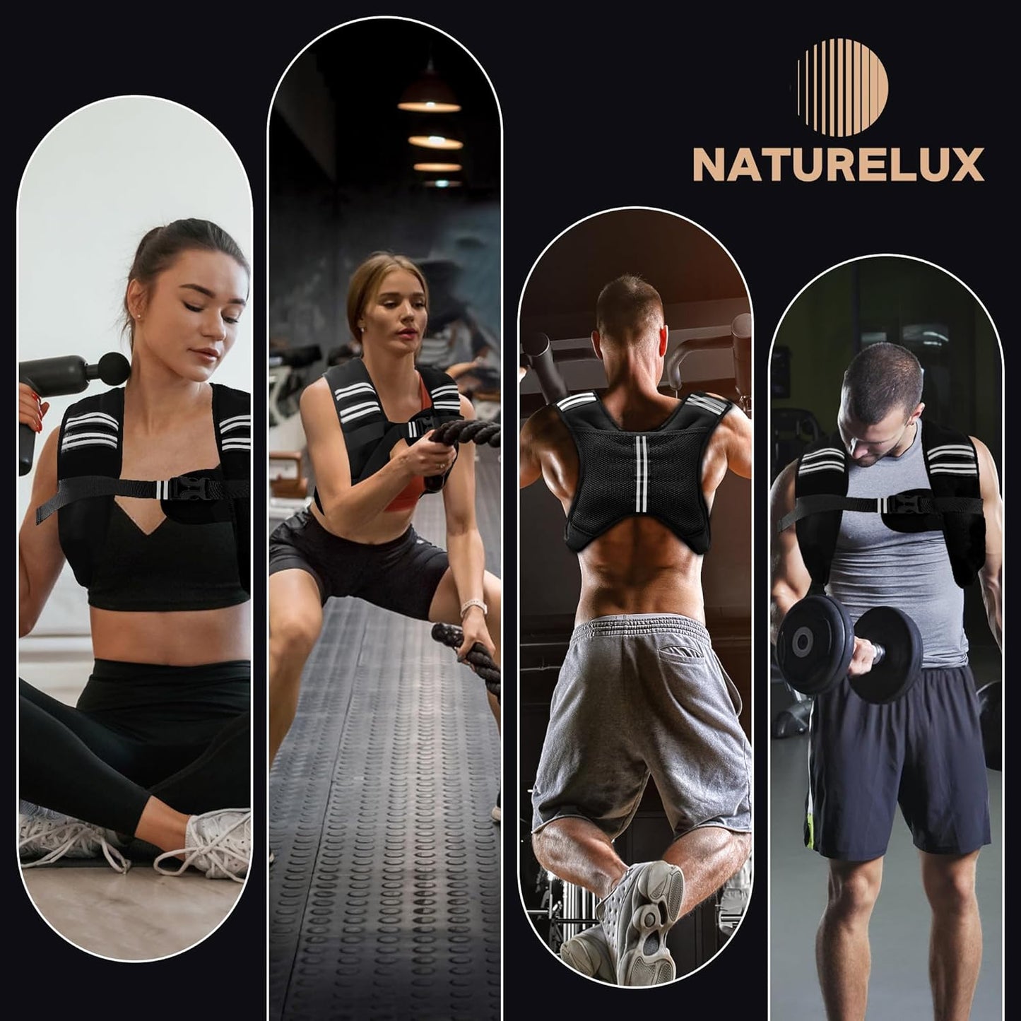 NATURELUX Weighted Vest for Men & Women - 5-30lbs Adjustable Weight Vest for Workouts, Running, Walking