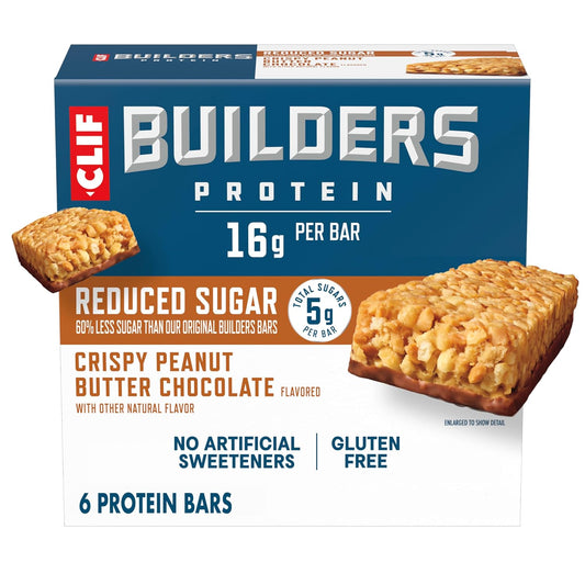 CLIF BUILDERS Protein Bars - Crispy Peanut Butter Chocolate Flavored - 16g Protein - Gluten Free - 1.97 oz. (6 Pack)