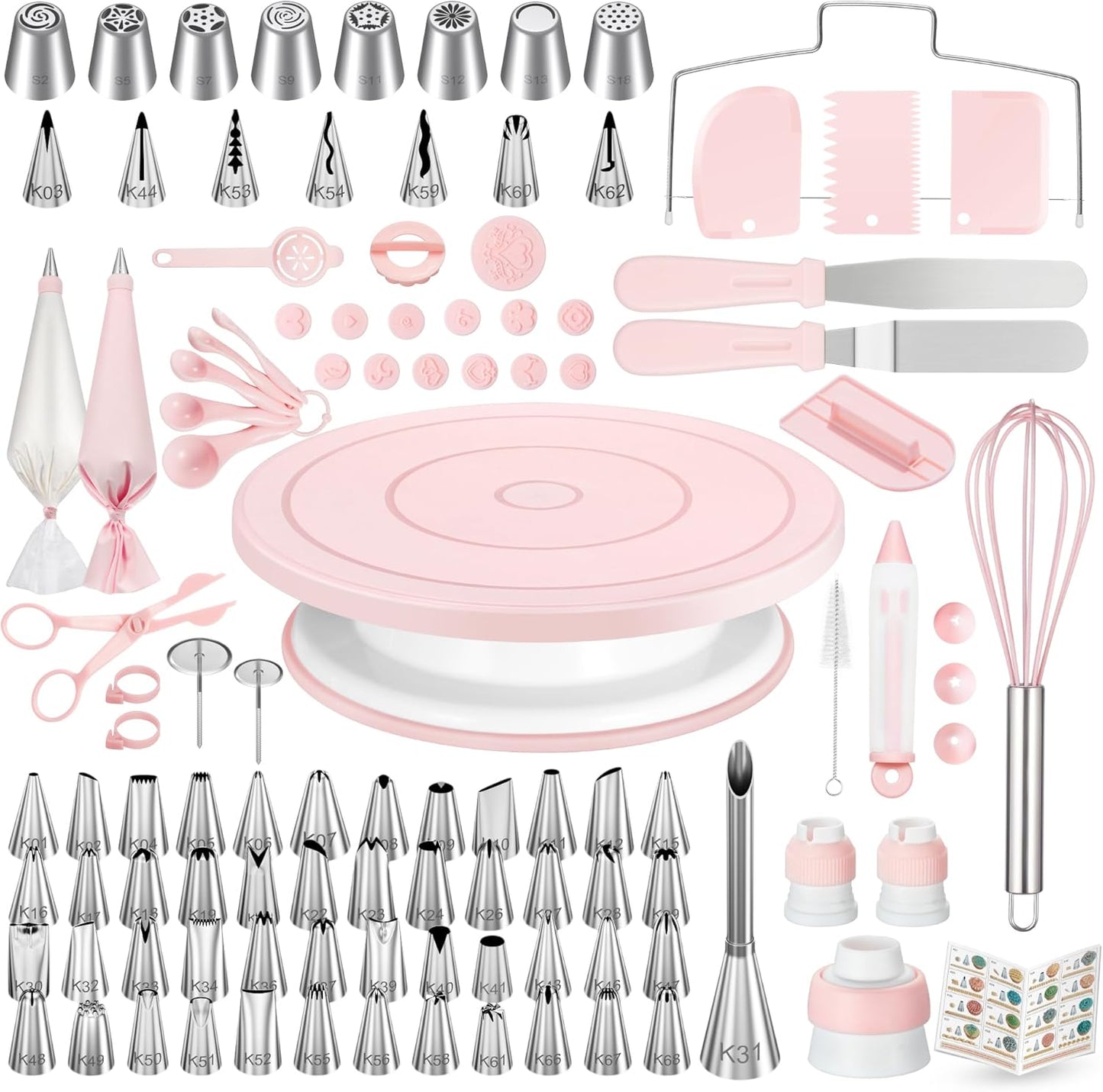 Kootek 71PCs Cake Decorating Kit, Baking Supplies Tools - Includes Cake Stand Turntable, 12 Icing Piping Tips Set, 2 Frosting Spatulas, 3 Scrapers, 50+2 Piping Bags, Coupler, Video Tutorial, Booklet