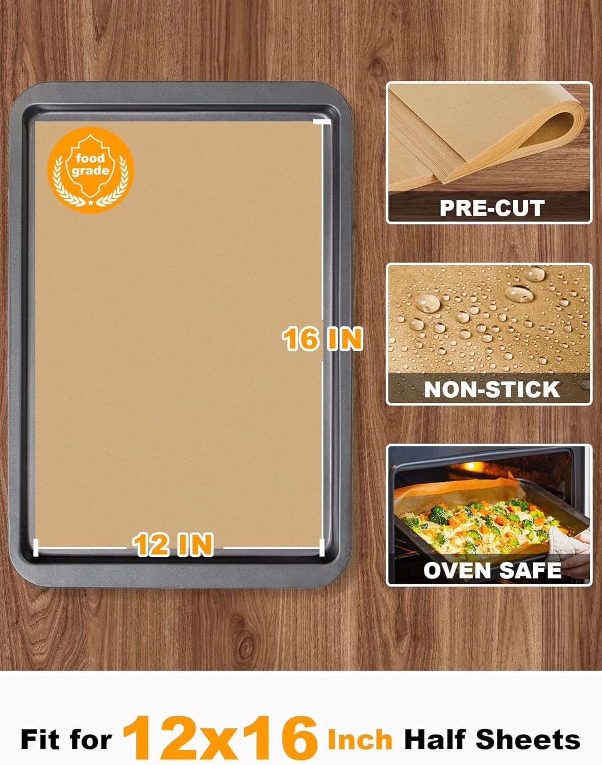 SMARTAKE 200 Pcs Parchment Paper Baking Sheets, 12x16 Inches, Non-Stick | Unbleached Pre-Cut Greaseproof Baking Parchment, Oven Safe up to 450°F, for Grilling Frying Steaming Bread Cup Cake Cookies