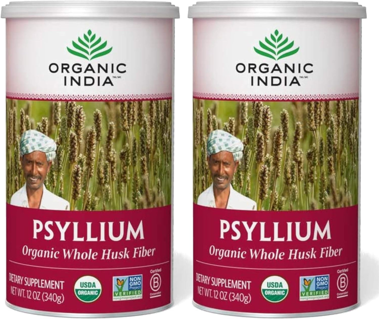ORGANIC INDIA Psyllium Herbal Powder - Whole Husk Fiber, Vegan, Gluten-Free, USDA Certified Organic, Non-GMO, Soluble & Insoluble Fiber Source - 12 Oz Canister (Pack of 1)
