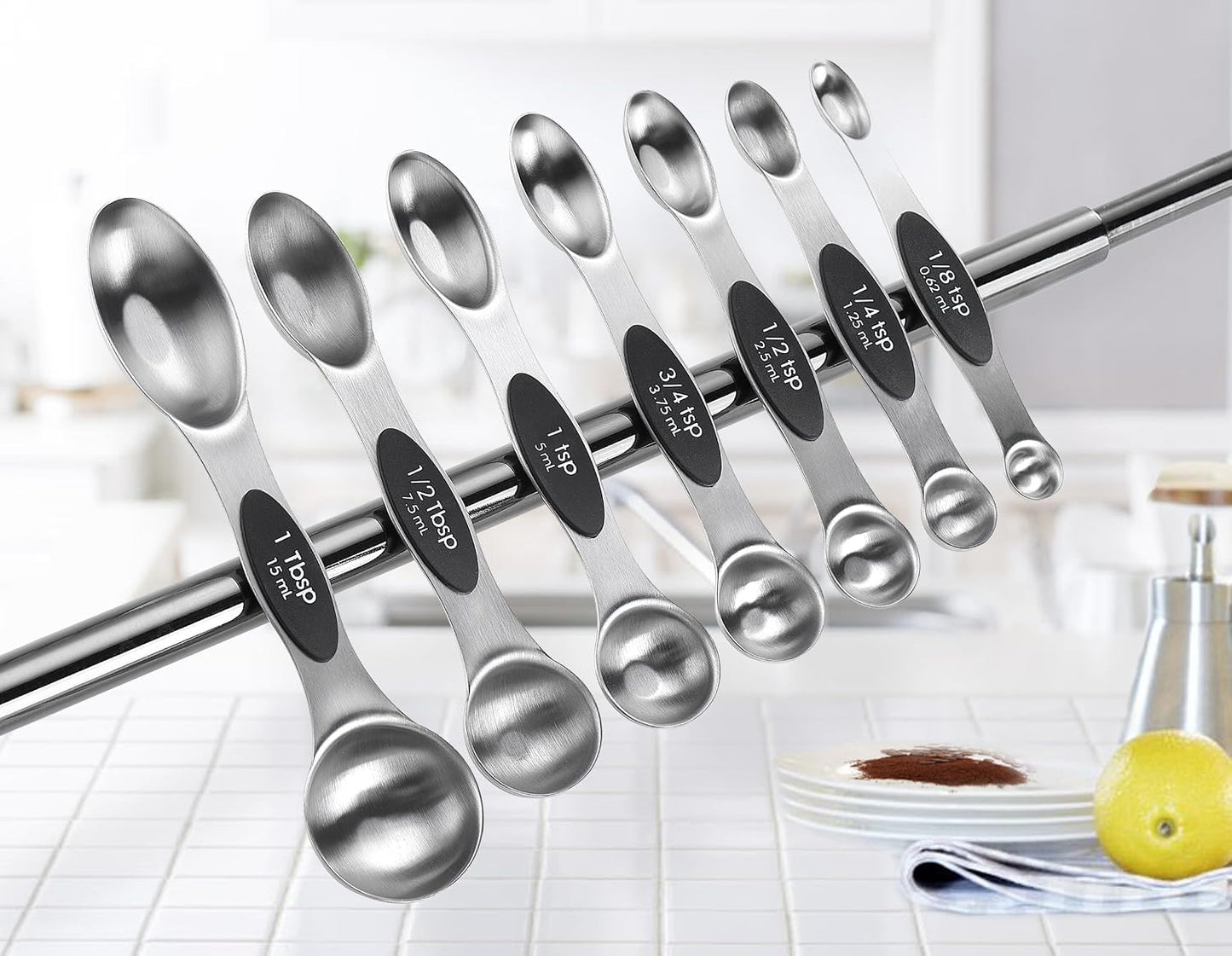 Spring Chef Magnetic Measuring Cups & Spoons Set of 15, Patented, Black | Stackable Stainless Steel Measuring Cups & Heavy Duty Metal Measuring Spoons with Levelers for Dry & Liquid Ingredients