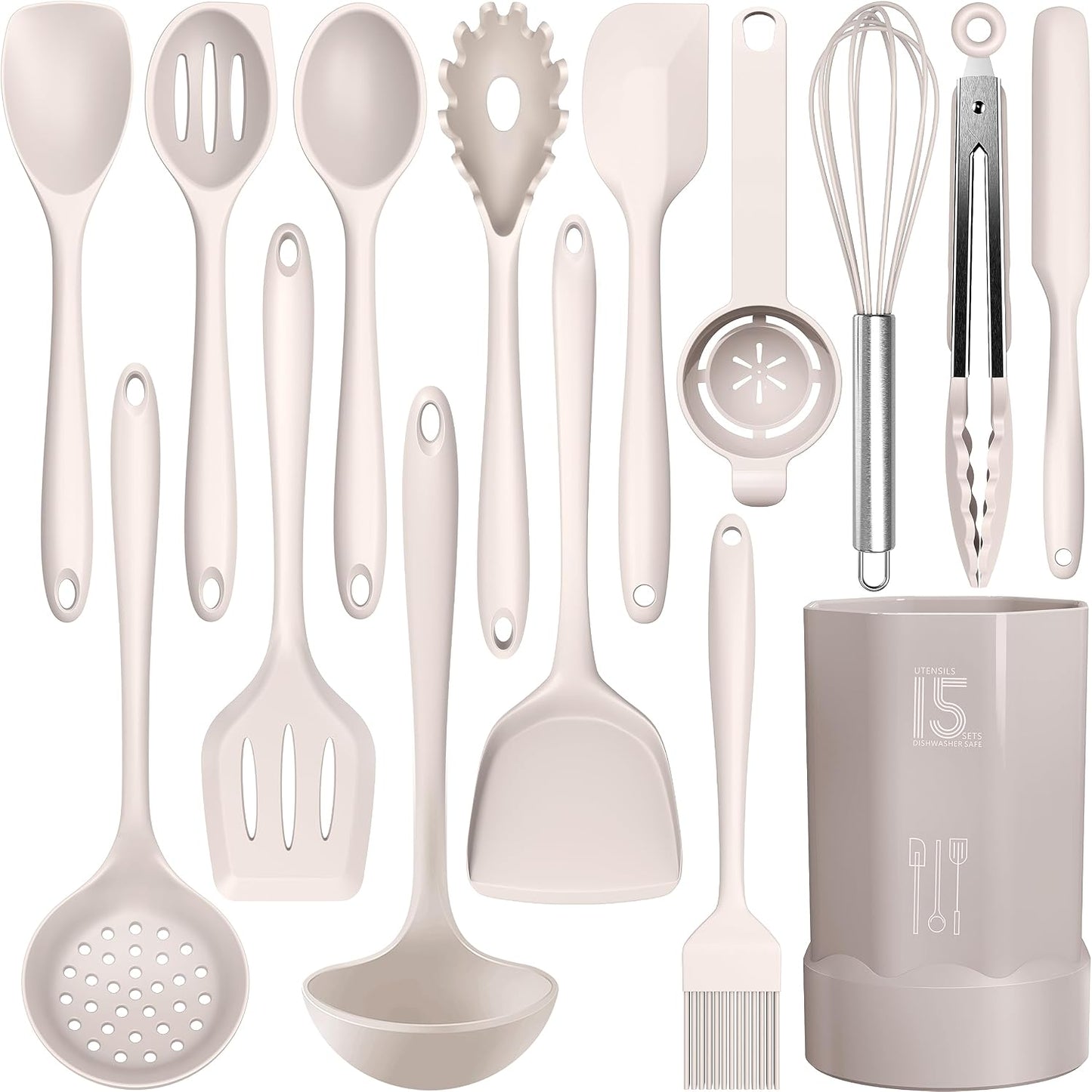 AOTHOD Silicone Cooking Utensils Set - 446°F Heat Resistant Kitchen Utensils,Spatula Sets,Turner Tongs,Spoon,Kitchen Utensil Gadgets Tools Set for Nonstick Cookware,Dishwasher Safe BPA Free (Gray)