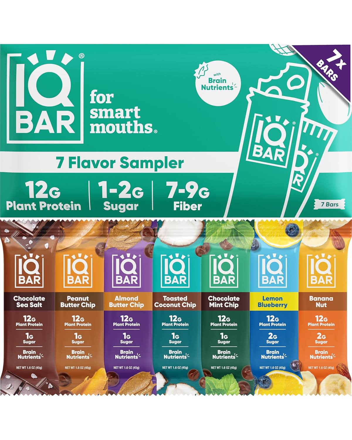 IQBAR Plant Protein Bars - 7 Count - Gluten and Dairy Free, Low Sugar Snack