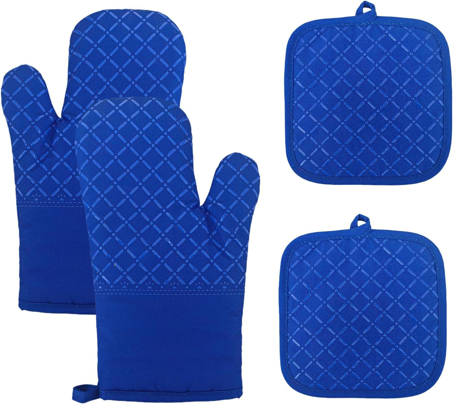 Oven Mitts and Pan Racks 4-Piece Set, Extended Kitchen Oven Mitts and Pan Racks, Heat Resistant 500 °F, Silicone Non-Slip Surface for Baking and Cooking (Black)