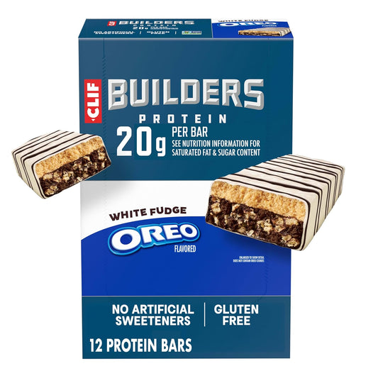 CLIF BUILDERS White Fudge OREO-Flavored Plant Based Protein Bars, 12 Pack, 2.4 oz each