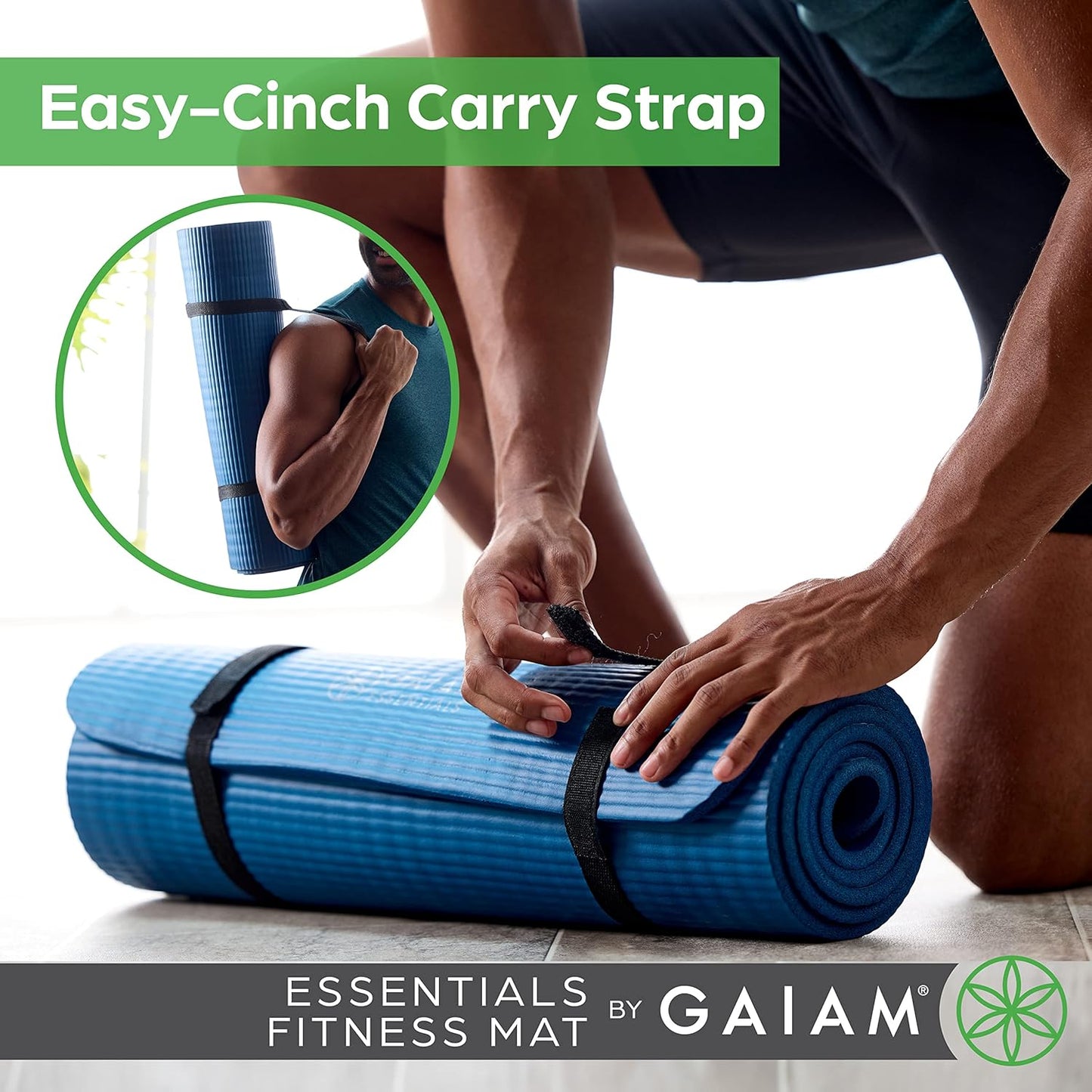 Gaiam 10mm Yoga Mat with Carrying Strap for Home Workouts