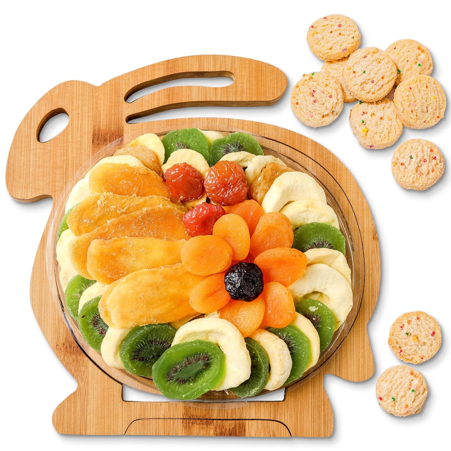 Dried Fruit Gift Basket with Exotic Fruits and Wooden Tray