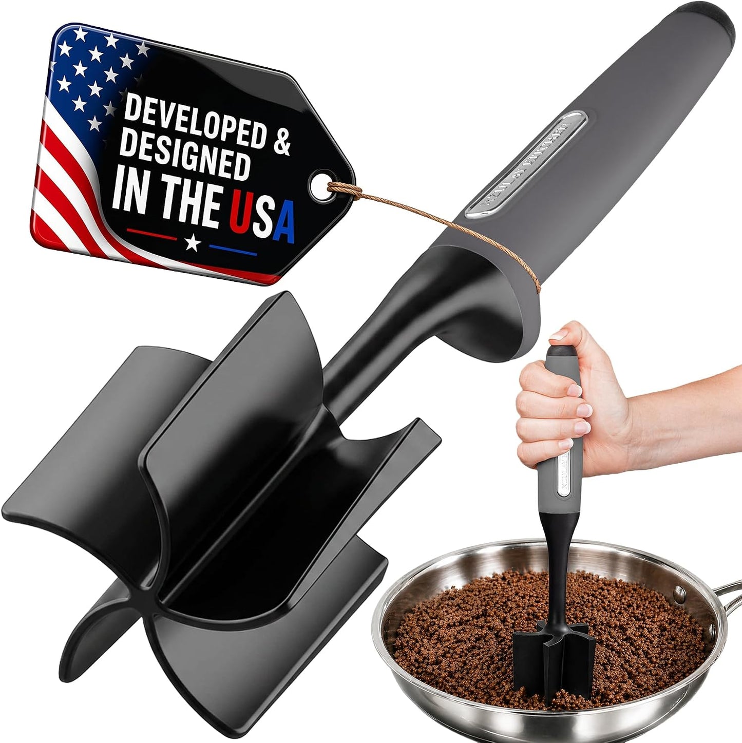 Zulay Kitchen Ground Meat Chopper Tool – 5-Blade Nylon Meat Chopper for Ground Beef, Non-Toxic Food Safe Meat Masher & Breaker, Heat Resistant to 180°C, Dishwasher Safe – Black
