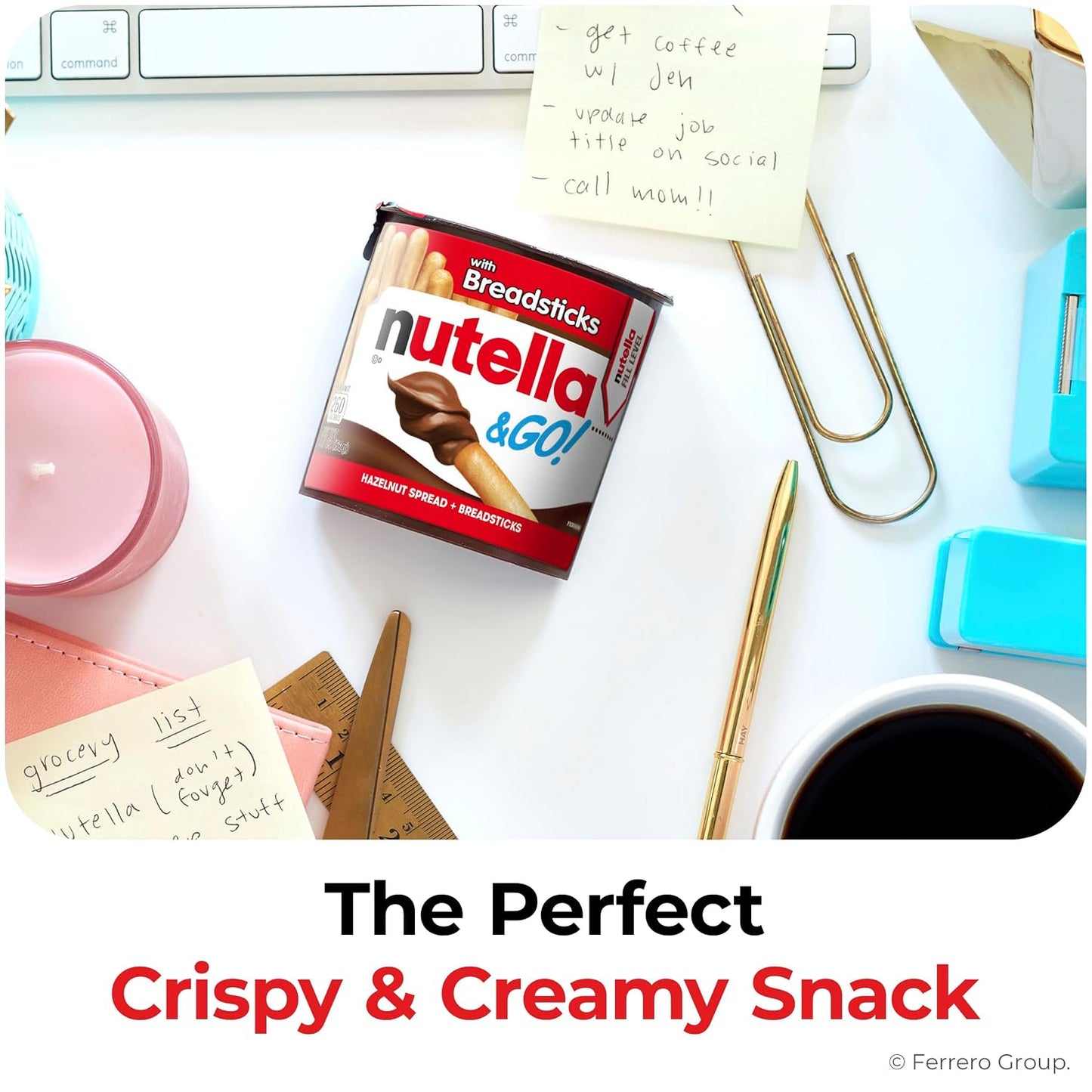 Nutella & GO! Chocolate Hazelnut Spread with Breadsticks, 4 Snack Packs, 1.8 oz Each