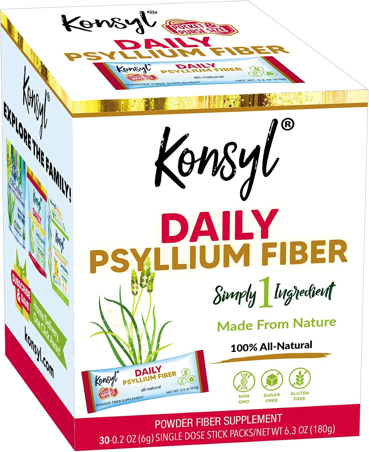 Konsyl Daily Psyllium Fiber Powder 19oz Natural Unflavored Soluble Dietary Fiber Supplement